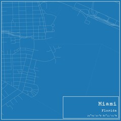Blueprint US city map of Miami, Florida.