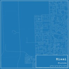 Blueprint US city map of Miami, Florida.
