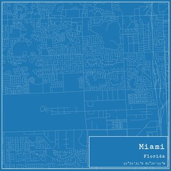 Blueprint US city map of Miami, Florida.