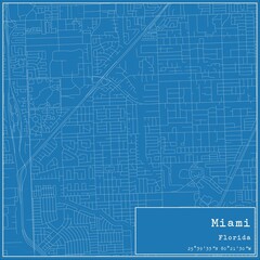 Blueprint US city map of Miami, Florida.