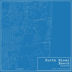 Blueprint US city map of North Miami Beach, Florida.