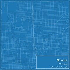 Blueprint US city map of Miami, Florida.