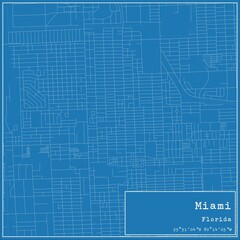 Blueprint US city map of Miami, Florida.
