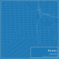 Blueprint US city map of Miami, Florida.