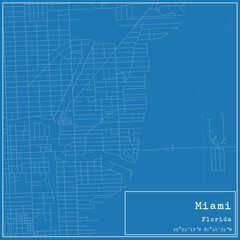 Blueprint US city map of Miami, Florida.