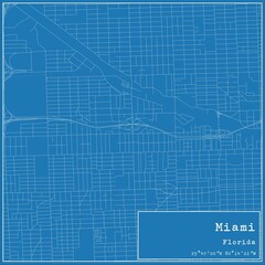 Blueprint US city map of Miami, Florida.