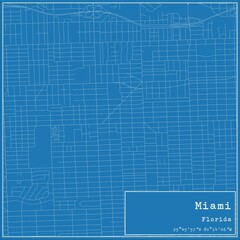 Blueprint US city map of Miami, Florida.