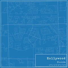 Blueprint US city map of Hollywood, Florida.