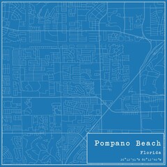 Blueprint US city map of Pompano Beach, Florida.