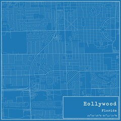 Fototapeta premium Blueprint US city map of Hollywood, Florida.
