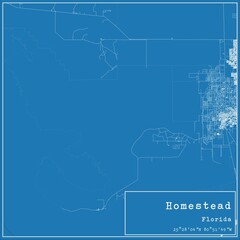 Blueprint US city map of Homestead, Florida.