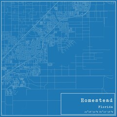 Blueprint US city map of Homestead, Florida.