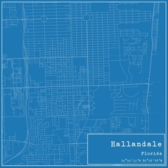 Blueprint US city map of Hallandale, Florida.