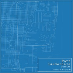 Blueprint US city map of Fort Lauderdale, Florida.