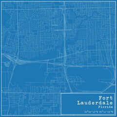 Blueprint US city map of Fort Lauderdale, Florida.