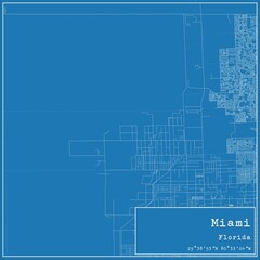 Blueprint US city map of Miami, Florida.