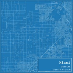 Blueprint US city map of Miami, Florida.