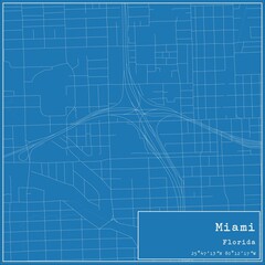 Blueprint US city map of Miami, Florida.