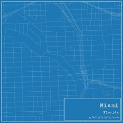 Blueprint US city map of Miami, Florida.