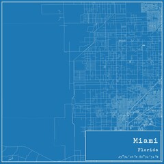 Blueprint US city map of Miami, Florida.