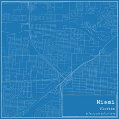 Blueprint US city map of Miami, Florida.