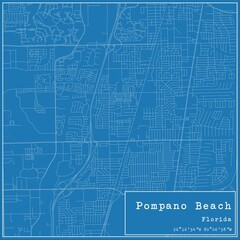 Blueprint US city map of Pompano Beach, Florida.