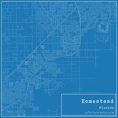 Blueprint US city map of Homestead, Florida.