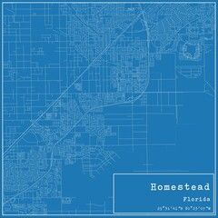 Blueprint US city map of Homestead, Florida.