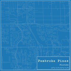Blueprint US city map of Pembroke Pines, Florida.