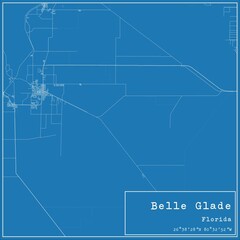 Blueprint US city map of Belle Glade, Florida.