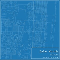 Blueprint US city map of Lake Worth, Florida.