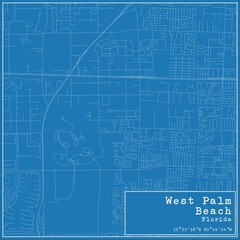 Blueprint US city map of West Palm Beach, Florida.