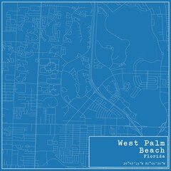 Blueprint US city map of West Palm Beach, Florida.