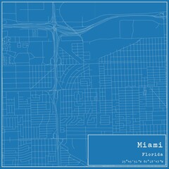 Blueprint US city map of Miami, Florida.