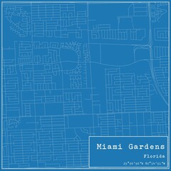 Blueprint US city map of Miami Gardens, Florida.