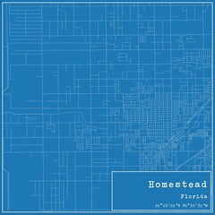 Blueprint US city map of Homestead, Florida.