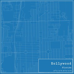 Blueprint US city map of Hollywood, Florida.