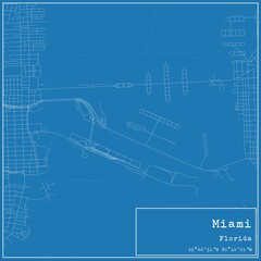Blueprint US city map of Miami, Florida.