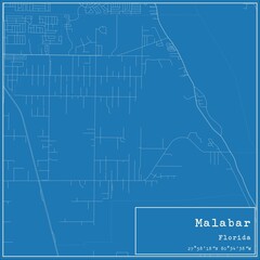 Blueprint US city map of Malabar, Florida.
