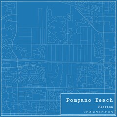 Blueprint US city map of Pompano Beach, Florida.