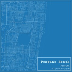 Blueprint US city map of Pompano Beach, Florida.