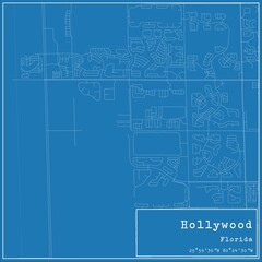 Blueprint US city map of Hollywood, Florida.