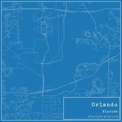 Blueprint US city map of Orlando, Florida.