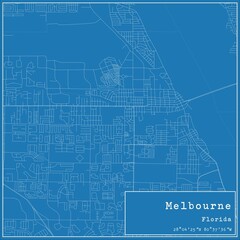 Blueprint US city map of Melbourne, Florida.