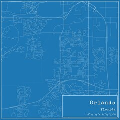 Blueprint US city map of Orlando, Florida.