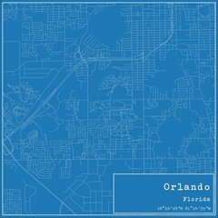 Blueprint US city map of Orlando, Florida.
