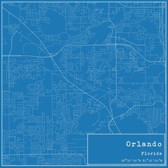 Blueprint US city map of Orlando, Florida.