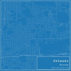 Blueprint US city map of Orlando, Florida.