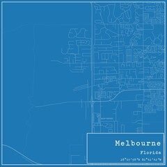 Blueprint US city map of Melbourne, Florida.