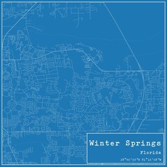 Blueprint US city map of Winter Springs, Florida.